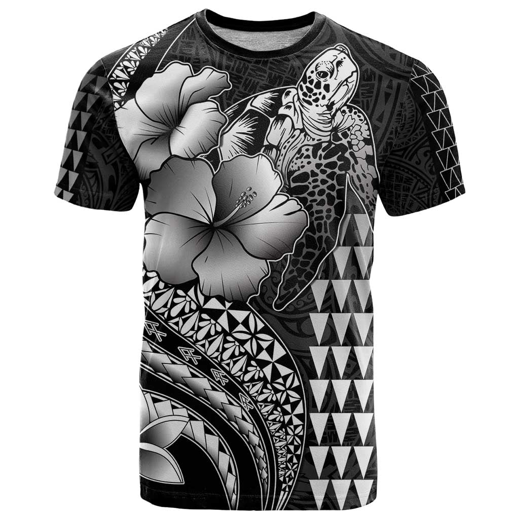 Hawaiian Sea Turtle T Shirt Black Hibiscus Flowers and Kakau Pattern LT9 Black - Polynesian Pride