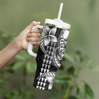 Hawaiian Sea Turtle Tumbler With Handle Black Hibiscus Flowers and Kakau Pattern LT9 - Polynesian Pride