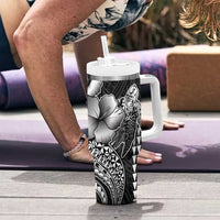 Hawaiian Sea Turtle Tumbler With Handle Black Hibiscus Flowers and Kakau Pattern LT9 - Polynesian Pride