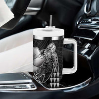 Hawaiian Sea Turtle Tumbler With Handle Black Hibiscus Flowers and Kakau Pattern LT9 - Polynesian Pride