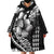 Hawaiian Sea Turtle Wearable Blanket Hoodie Black Hibiscus Flowers and Kakau Pattern