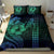 Hawaiian Sea Turtle Bedding Set Blue Hibiscus Flowers and Kakau Pattern