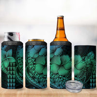 Hawaiian Sea Turtle 4 in 1 Can Cooler Tumbler Blue Hibiscus Flowers and Kakau Pattern LT9 - Polynesian Pride