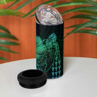 Hawaiian Sea Turtle 4 in 1 Can Cooler Tumbler Blue Hibiscus Flowers and Kakau Pattern LT9 - Polynesian Pride