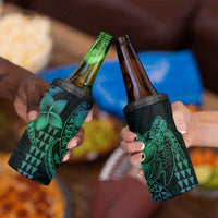 Hawaiian Sea Turtle 4 in 1 Can Cooler Tumbler Blue Hibiscus Flowers and Kakau Pattern LT9 - Polynesian Pride