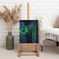 Hawaiian Sea Turtle Canvas Wall Art Blue Hibiscus Flowers and Kakau Pattern LT9 - Polynesian Pride