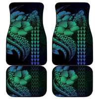 Hawaiian Sea Turtle Car Mats Blue Hibiscus Flowers and Kakau Pattern LT9 - Polynesian Pride