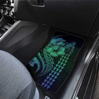 Hawaiian Sea Turtle Car Mats Blue Hibiscus Flowers and Kakau Pattern LT9 - Polynesian Pride