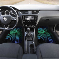Hawaiian Sea Turtle Car Mats Blue Hibiscus Flowers and Kakau Pattern LT9 Set 2pcs - Front Blue - Polynesian Pride
