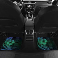 Hawaiian Sea Turtle Car Mats Blue Hibiscus Flowers and Kakau Pattern LT9 Set 2pcs - Back Blue - Polynesian Pride