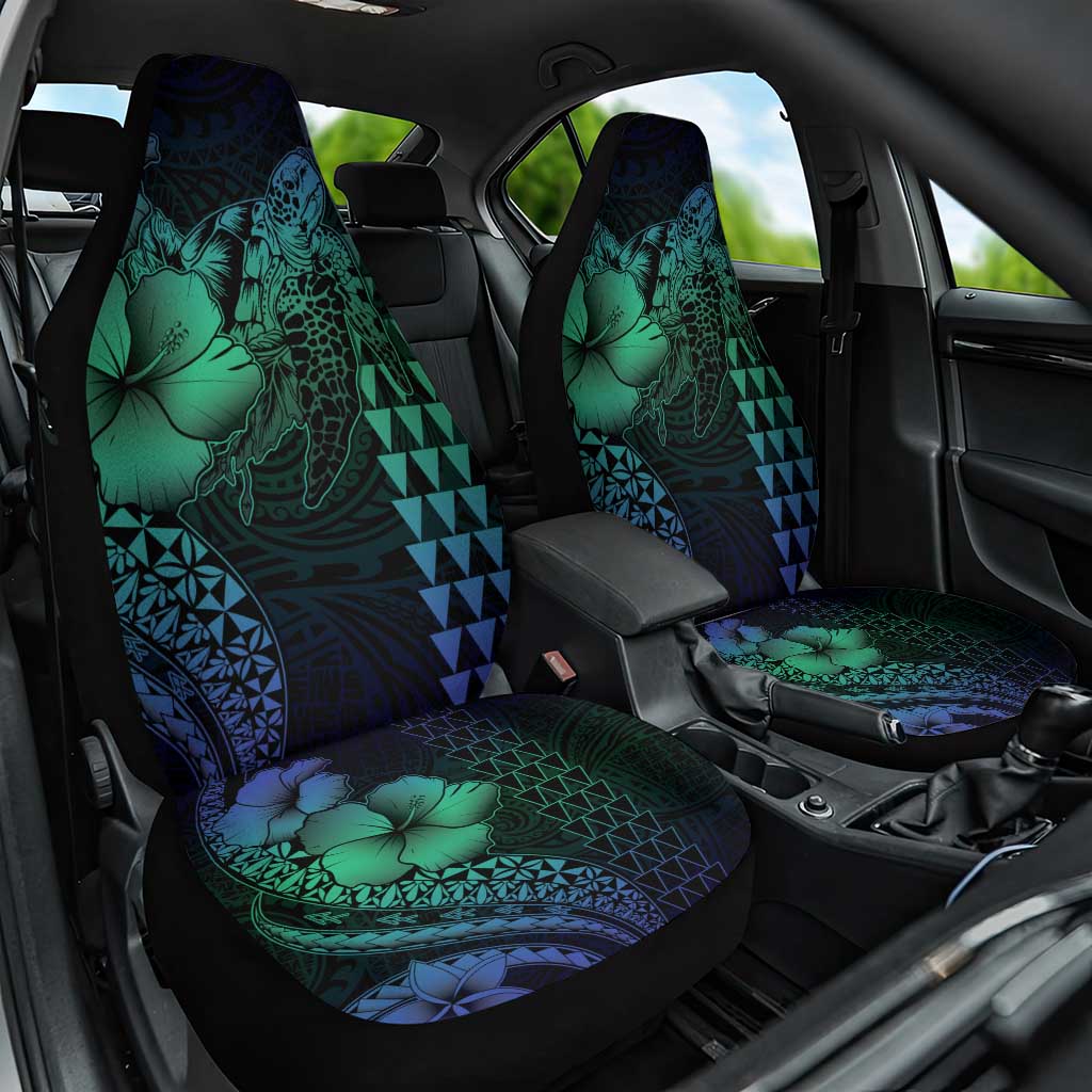 Hawaiian Sea Turtle Car Seat Cover Blue Hibiscus Flowers and Kakau Pattern LT9 One Size Blue - Polynesian Pride