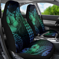 Hawaiian Sea Turtle Car Seat Cover Blue Hibiscus Flowers and Kakau Pattern LT9 - Polynesian Pride