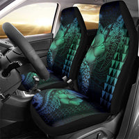 Hawaiian Sea Turtle Car Seat Cover Blue Hibiscus Flowers and Kakau Pattern LT9 - Polynesian Pride
