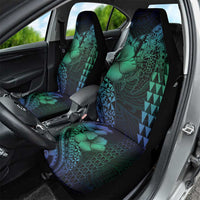Hawaiian Sea Turtle Car Seat Cover Blue Hibiscus Flowers and Kakau Pattern LT9 - Polynesian Pride