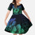 Hawaiian Sea Turtle Family Matching Short Sleeve Bodycon Dress and Hawaiian Shirt Blue Hibiscus Flowers and Kakau Pattern