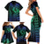 Hawaiian Sea Turtle Family Matching Short Sleeve Bodycon Dress and Hawaiian Shirt Blue Hibiscus Flowers and Kakau Pattern