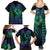 Hawaiian Sea Turtle Family Matching Summer Maxi Dress and Hawaiian Shirt Blue Hibiscus Flowers and Kakau Pattern