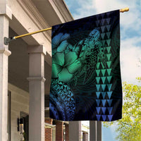 Hawaiian Sea Turtle Garden Flag Blue Hibiscus Flowers and Kakau Pattern LT9 House Flag Blue - Polynesian Pride