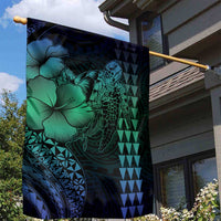 Hawaiian Sea Turtle Garden Flag Blue Hibiscus Flowers and Kakau Pattern LT9 - Polynesian Pride