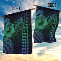 Hawaiian Sea Turtle Garden Flag Blue Hibiscus Flowers and Kakau Pattern LT9 - Polynesian Pride