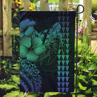Hawaiian Sea Turtle Garden Flag Blue Hibiscus Flowers and Kakau Pattern LT9 Garden Flag Blue - Polynesian Pride