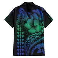 Hawaiian Sea Turtle Hawaiian Shirt Blue Hibiscus Flowers and Kakau Pattern LT9 - Polynesian Pride