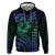 Hawaiian Sea Turtle Hoodie Blue Hibiscus Flowers and Kakau Pattern