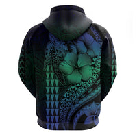 Hawaiian Sea Turtle Hoodie Blue Hibiscus Flowers and Kakau Pattern LT9 - Polynesian Pride