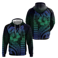Hawaiian Sea Turtle Hoodie Blue Hibiscus Flowers and Kakau Pattern LT9 - Polynesian Pride