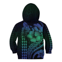 Hawaiian Sea Turtle Kid Hoodie Blue Hibiscus Flowers and Kakau Pattern LT9 - Polynesian Pride