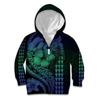 Hawaiian Sea Turtle Kid Hoodie Blue Hibiscus Flowers and Kakau Pattern LT9 Zip Hoodie Blue - Polynesian Pride