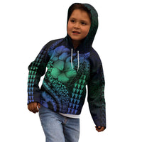 Hawaiian Sea Turtle Kid Hoodie Blue Hibiscus Flowers and Kakau Pattern LT9 - Polynesian Pride