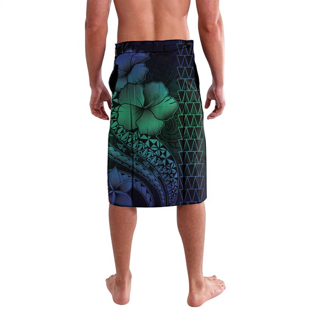 Hawaiian Sea Turtle Lavalava Blue Hibiscus Flowers and Kakau Pattern LT9 - Polynesian Pride