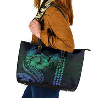 Hawaiian Sea Turtle Leather Tote Bag Blue Hibiscus Flowers and Kakau Pattern LT9 Blue - Polynesian Pride