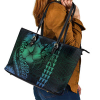 Hawaiian Sea Turtle Leather Tote Bag Blue Hibiscus Flowers and Kakau Pattern LT9 - Polynesian Pride