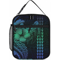 Hawaiian Sea Turtle Lunch Bag Blue Hibiscus Flowers and Kakau Pattern LT9 10.2 × 8.3 × 4.3 inch Blue - Polynesian Pride