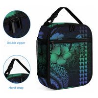 Hawaiian Sea Turtle Lunch Bag Blue Hibiscus Flowers and Kakau Pattern LT9 - Polynesian Pride