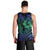 Hawaiian Sea Turtle Men Tank Top Blue Hibiscus Flowers and Kakau Pattern