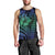 Hawaiian Sea Turtle Men Tank Top Blue Hibiscus Flowers and Kakau Pattern