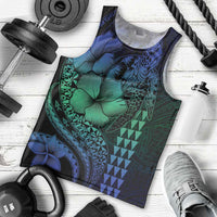 Hawaiian Sea Turtle Men Tank Top Blue Hibiscus Flowers and Kakau Pattern LT9 - Polynesian Pride