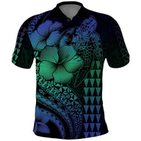 Hawaiian Sea Turtle Polo Shirt Blue Hibiscus Flowers and Kakau Pattern LT9 Blue - Polynesian Pride