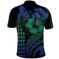 Hawaiian Sea Turtle Polo Shirt Blue Hibiscus Flowers and Kakau Pattern LT9 - Polynesian Pride
