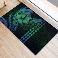 Hawaiian Sea Turtle Rubber Doormat Blue Hibiscus Flowers and Kakau Pattern LT9 - Polynesian Pride