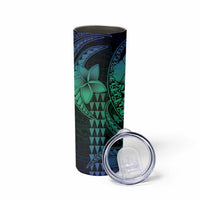 Hawaiian Sea Turtle Skinny Tumbler Blue Hibiscus Flowers and Kakau Pattern LT9 - Polynesian Pride