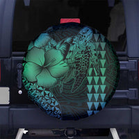 Hawaiian Sea Turtle Spare Tire Cover Blue Hibiscus Flowers and Kakau Pattern LT9 - Polynesian Pride