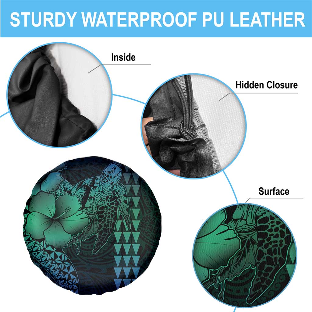 Hawaiian Sea Turtle Spare Tire Cover Blue Hibiscus Flowers and Kakau Pattern LT9 - Polynesian Pride