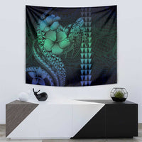 Hawaiian Sea Turtle Tapestry Blue Hibiscus Flowers and Kakau Pattern LT9 - Polynesian Pride