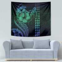 Hawaiian Sea Turtle Tapestry Blue Hibiscus Flowers and Kakau Pattern LT9 - Polynesian Pride