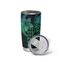 Hawaiian Sea Turtle Tumbler Cup Blue Hibiscus Flowers and Kakau Pattern LT9 - Polynesian Pride