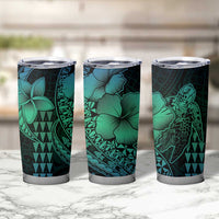 Hawaiian Sea Turtle Tumbler Cup Blue Hibiscus Flowers and Kakau Pattern LT9 - Polynesian Pride